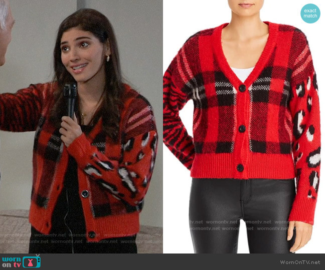 Aqua Plaid & Animal-Pattern Cardigan worn by Brook Lynn Quartermaine (Amanda Setton) on General Hospital