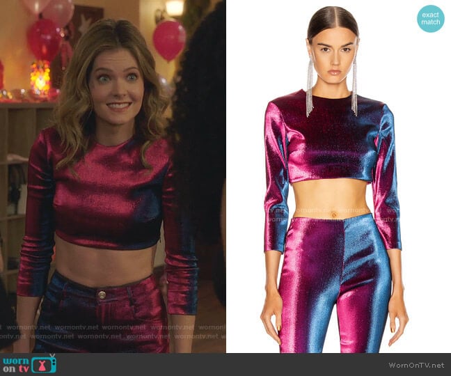 Long Sleeve Crop Top by Area worn by Sutton (Meghann Fahy) on The Bold Type