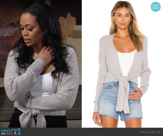 Autumn Cashmere Tie Front Rib Cardigan worn by Amanda Sinclair (Mishael Morgan) on The Young and the Restless