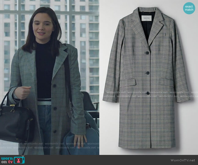 Long plaid blazer jacket by Babaton worn by Jane Sloan (Katie Stevens) on The Bold Type