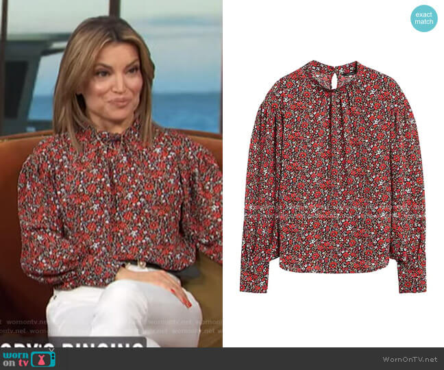 Print Bishop-Sleeve Top by Banana Republic worn by Kit Hoover on Access Hollywood