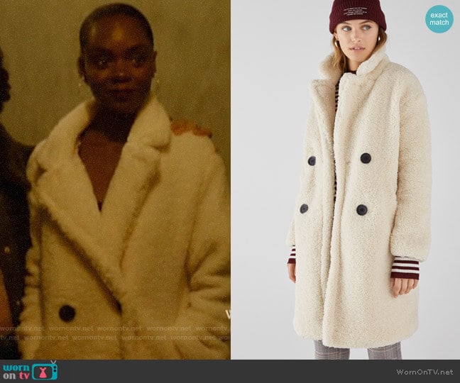 Bershka Long Faux Shearling Double Breasted Coat worn by Josie McCoy (Ashleigh Murray) on Katy Keene