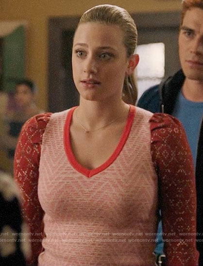 Betty’s mixed print v-neck sweater on Riverdale