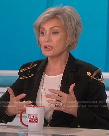 Sharon’s black safety pin embellished blazer on The Talk