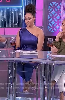 Tamera’s blue one shoulder jumpsuit on The Real