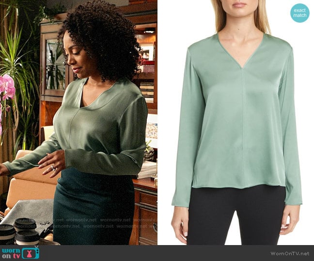 BOSS Ivala Blouse in Willow worn by Lola Carmichael (Simone Missick) on All Rise