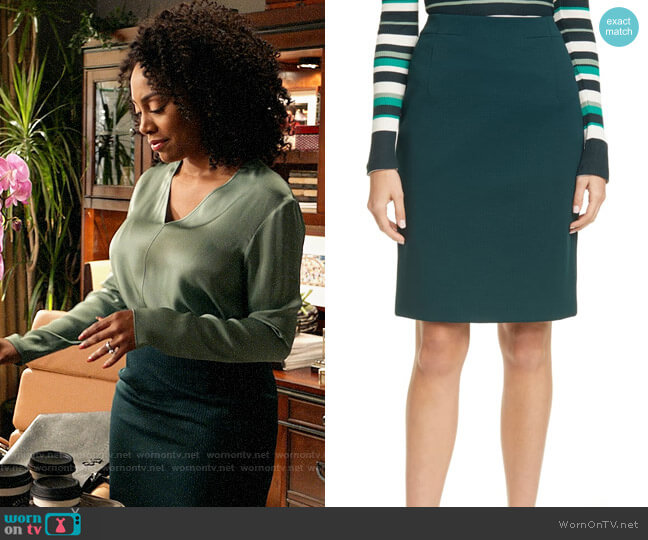 BOSS Vaxine Skirt in Pine worn by Lola Carmichael (Simone Missick) on All Rise