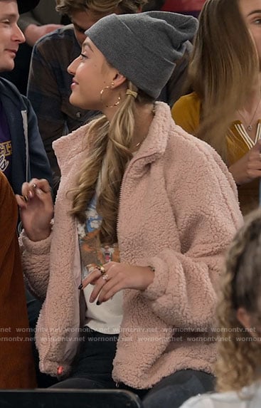 Brooke’s pink fluffy jacket on The Expanding Universe of Ashley Garcia