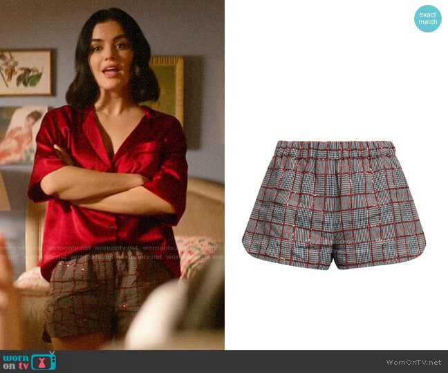 Brunello Cucinelli Sequin-embellished checked linen shorts worn by Katy Keene (Lucy Hale) on Katy Keene