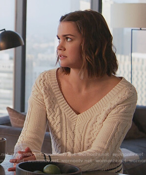 Callie’s white cable knit v-neck sweater on Good Trouble