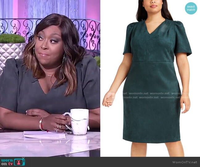 Puff-Sleeve Faux-Suede Dress by Calvin Klein worn by Loni Love on The Real