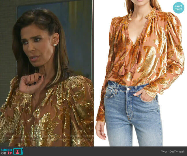 Camilla Velvet Devore Blouse by Ulla Johnson worn by Hope Williams (Kristian Alfonso) on Days of our Lives