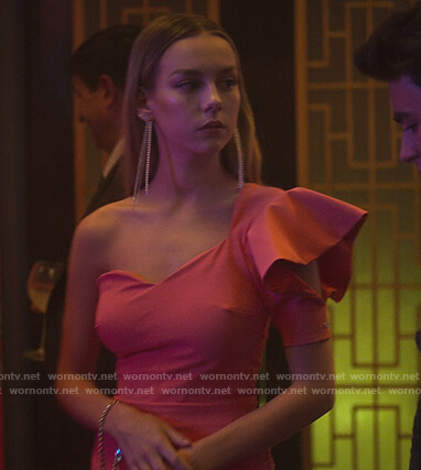 Carla's pink one shoulder ruffle mini dress on Elite