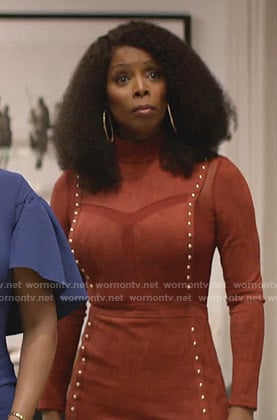 Carol Hardway’s red studded suede dress on Empire