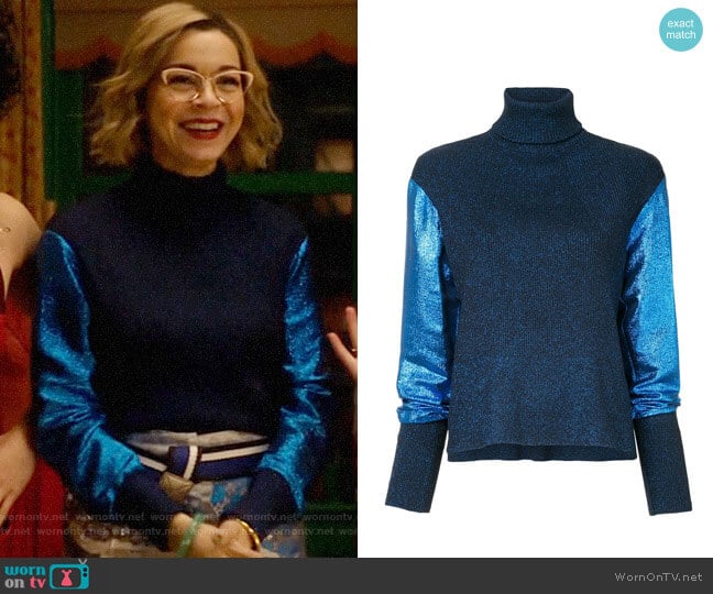 Cedric Charlie Metallic Knit Turtleneck Jumper worn by Pepper Smith (Julia Chan) on Katy Keene