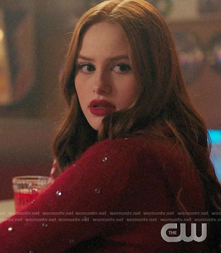 Cheryl’s red grommet embellished sweater on Riverdale