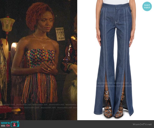 Chloe High-Waist Slit Flare-Leg Jeans worn by Josie McCoy (Ashleigh Murray) on Katy Keene