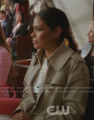 Cristal’s beige checked trench coat on Dynasty
