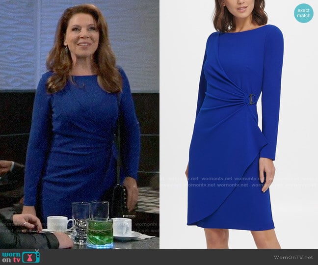 DKNY Long Sleeve Pleated D-Buckle Sheath Dress worn by Liesl Obrecht (Kathleen Gati) on General Hospital