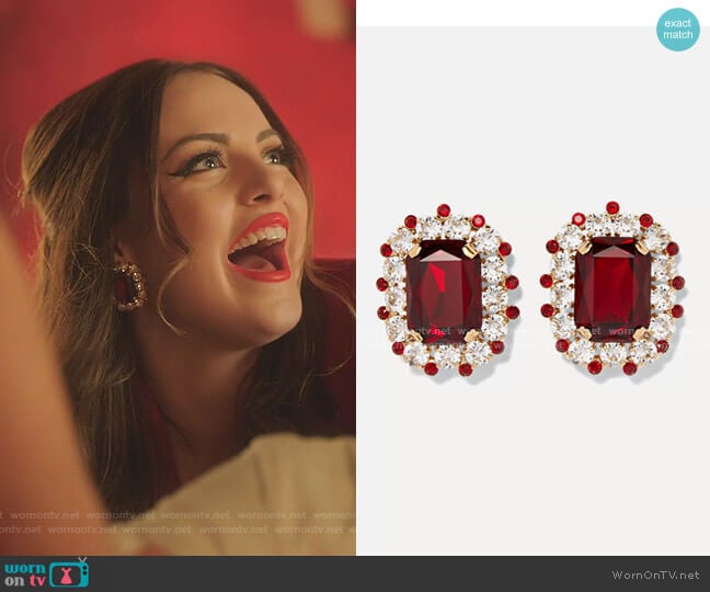 Gold-Tone Crystal Clip Earrings by Dolce & Gabbana worn by Fallon Carrington (Elizabeth Gillies) on Dynasty