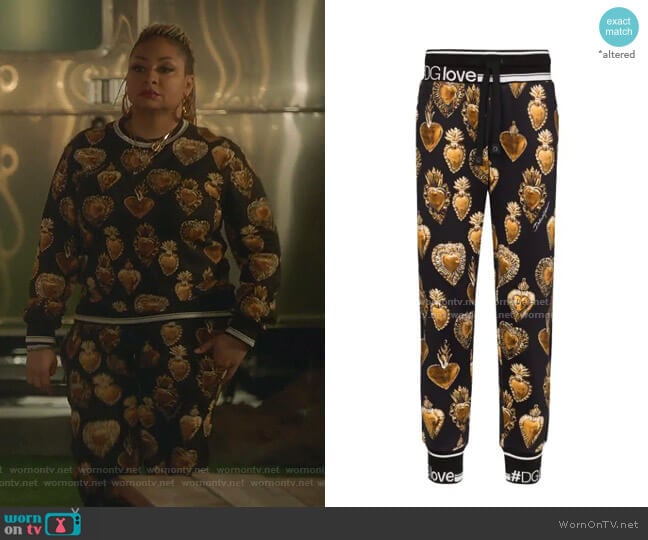 Sacred Heart Print Trousers by Dolce & Gabbana worn by Raven-Symoné on The Bold Type