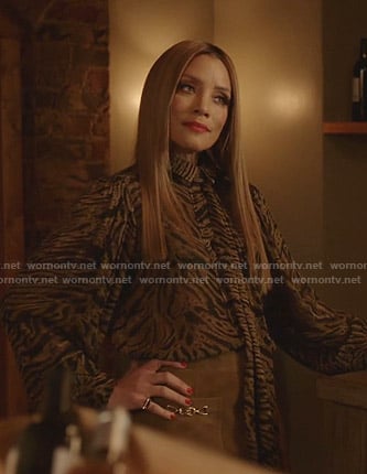 Dominique’s animal print tie neck blouse on Dynasty