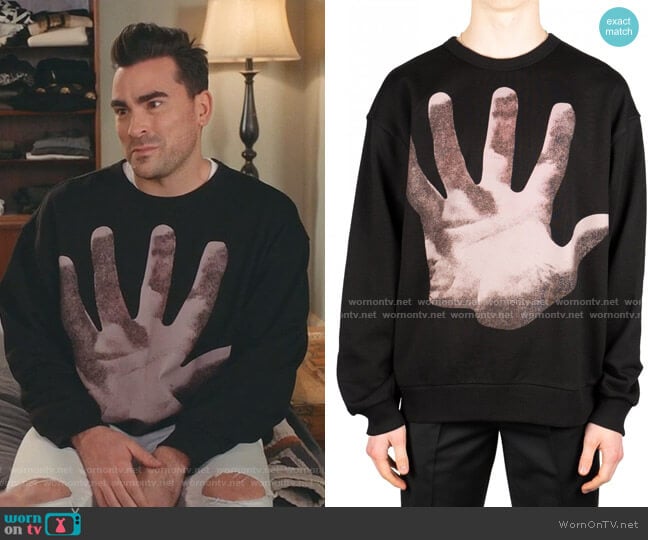 Haston Hand Print Cotton Sweatshirt by Dries van Noten worn by David Rose (Daniel Levy) on Schitts Creek