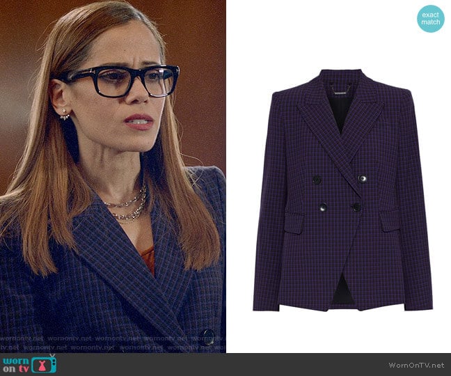 Elie Tahari Jezebel Checked Blazer worn by Amanda Doherty (Victoria Cartagena) on Almost Family