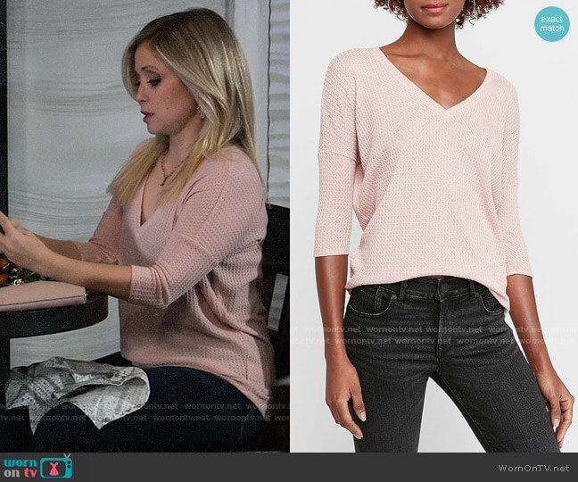 Express Soft Waffle Knit V-Neck London Tee worn by Lulu Spencer Falconeri (Emme Rylan) on General Hospital