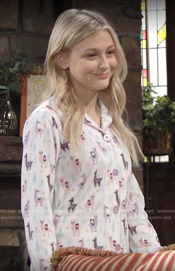 Faith's llama print pajamas on The Young and the Restless