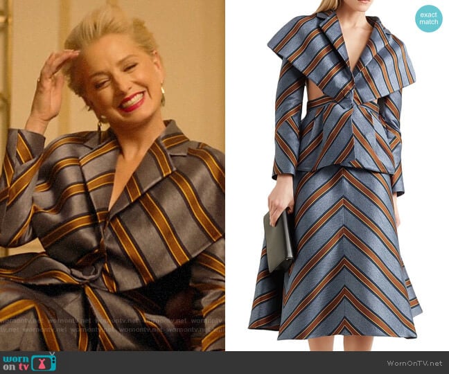 Fendi Cape-effect cutout striped jacquard jacket and Skirt worn by  Gloria Grandbilt (Katherine LaNasa) on Katy Keene