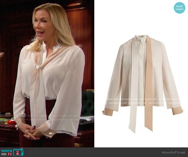 Fendi Tie Neck Blouse worn by Brooke Logan (Katherine Kelly Lang) on The Bold and the Beautiful