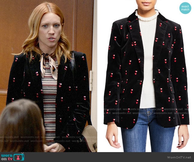 Julia’s velvet heart blazer on Almost Family