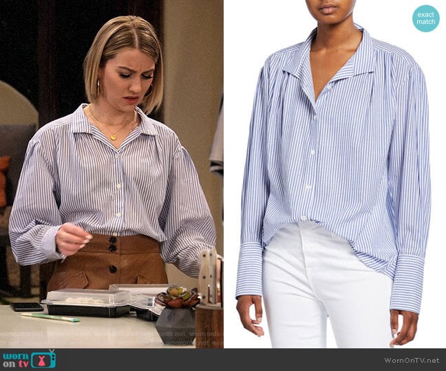 Frame Pleated Clean-Collared Striped Shirt worn by Ava Germaine (Chelsea Kane) on The Expanding Universe of Ashley Garcia