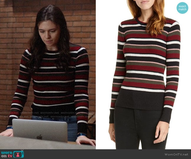 Frame Ribbed Metallic Stripe Top worn by Nia Nal (Nicole Maines) on Supergirl