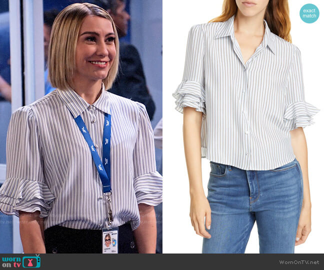 Frame Ruffle Sleeve Silk Top worn by Ava Germaine (Chelsea Kane) on The Expanding Universe of Ashley Garcia