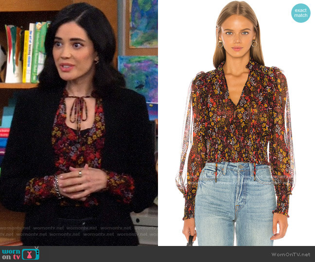 Free People Black Floral Twyla Top worn by Sofia (Edy Ganem) on The Neighborhood