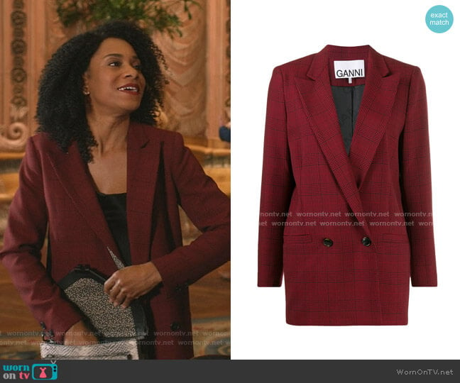 Suiting Checked Blazer by Ganni worn by Maggie Pierce (Kelly McCreary) on Greys Anatomy