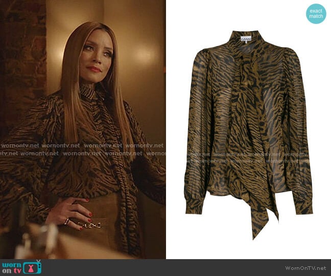 WornOnTV: Dominique’s animal print tie neck blouse on Dynasty | Michael ...