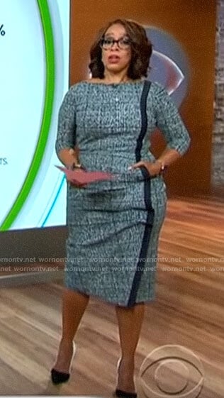 Gayle’s plaid dress with contrasting stripe on CBS This Morning