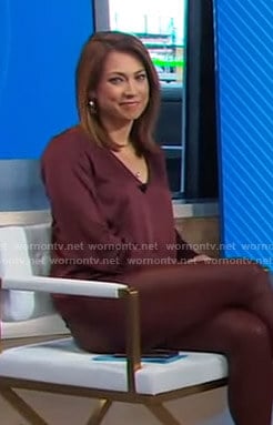 Ginger’s burgundy v-neck satin top on Good Morning America