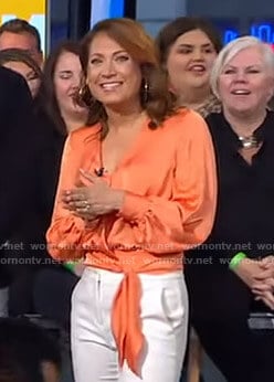 Ginger’s orange tie waist wrap top on Good Morning America