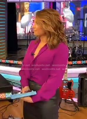 Ginger’s purple twist front blouse on Good Morning America