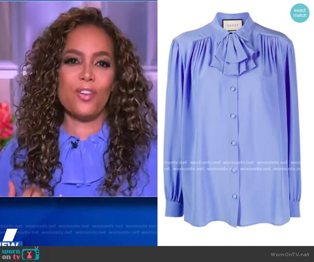 Ruffled Jabot Crepe de Chine Shirt by Gucci worn by Sunny Hostin on The View