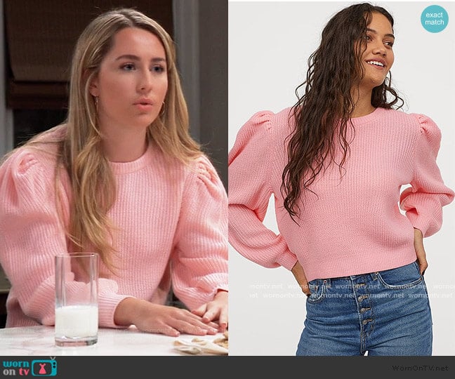 Puff-sleeved Sweater by H&M worn by Josslyn Jacks (Eden McCoy) on General Hospital