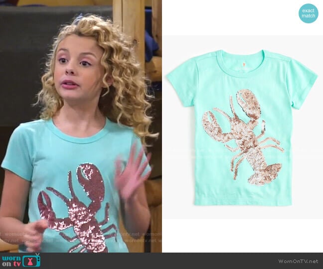 Girls' Sequin Lobster T-shirt by J. Crew worn by Destiny Baker (Mallory James Mahoney) on Bunkd