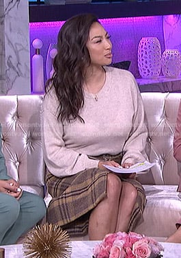 Jeannie's brown plaid pencil skirt on The Real