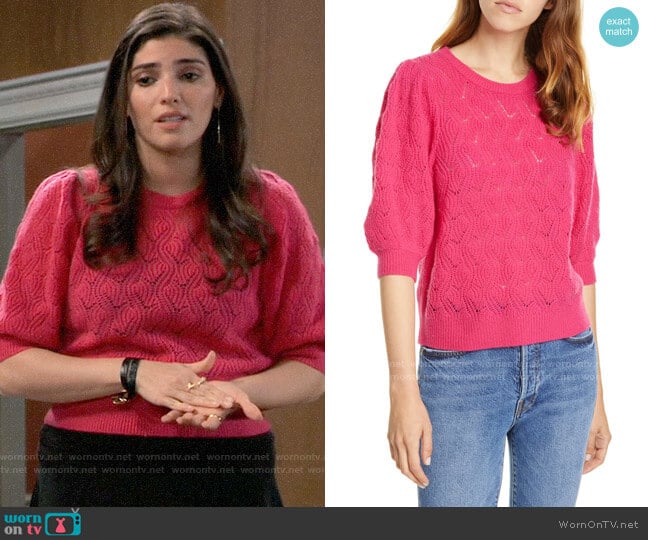 Joie Jenise Sweater in Fuchsia worn by Brook Lynn Quartermaine (Amanda Setton) on General Hospital