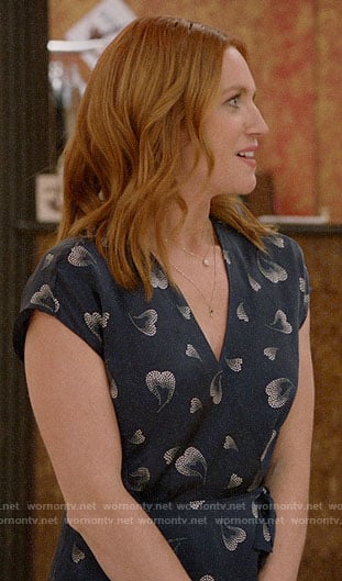 WornOnTV: Julia’s navy heart print dress on Almost Family | Brittany ...