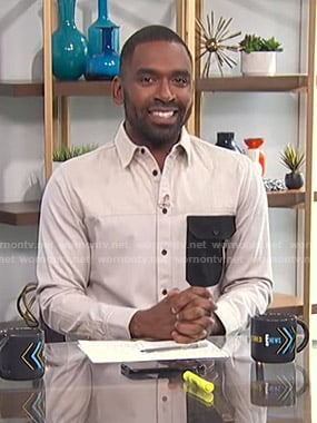 Justin’s white shirt with contrast pocket on E! News Daily Pop